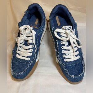 Sam Edelman Women’s Layla Frayed Denim Lace-Up Sneaker with Platform Sole